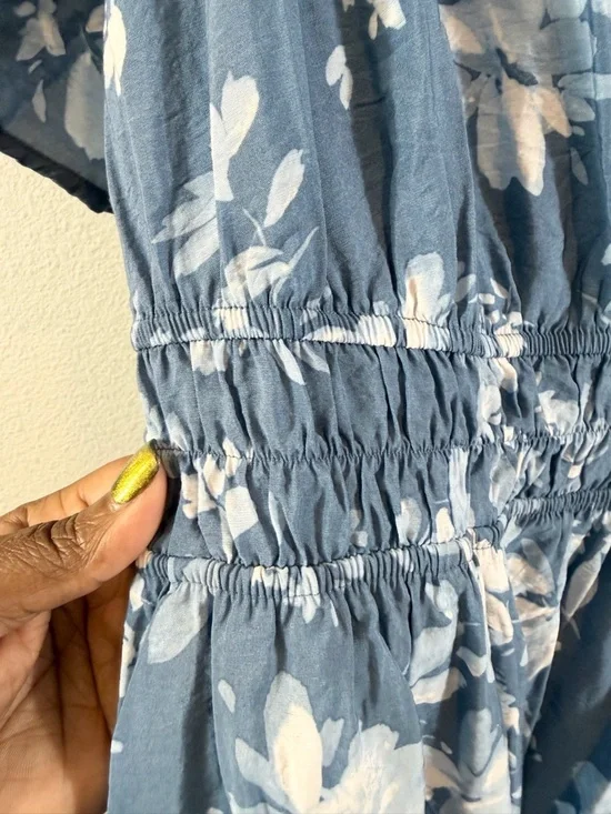 Torrid Blue Floral Maxi Dress 2X Tiered Pockets Modest Casual Cottage Western - Picture 5 of 12